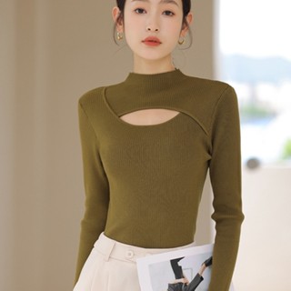 [7 สี] มินิมอล ลําลอง สีพื้น ครึ่งคอเต่า แขนยาว เสื้อถัก ผู้หญิง ฤดูใบไม้ร่วง สีพื้น ลําลอง แขนยาว ผู้หญิง ฟรีไซซ์