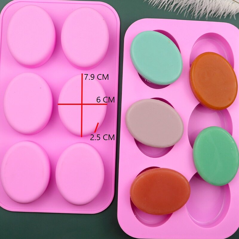 แม่พิมพ์สบู่ ซิลิโคน แม่พิมพ์สบู่ 6 ช่อง 80 กรัม ทรงรี 1ช่อง : 6 * 8 * 2.5 CMบล็อก ขนม ทำสบู่ก้อน ซิลิโคน ทนความร้อน