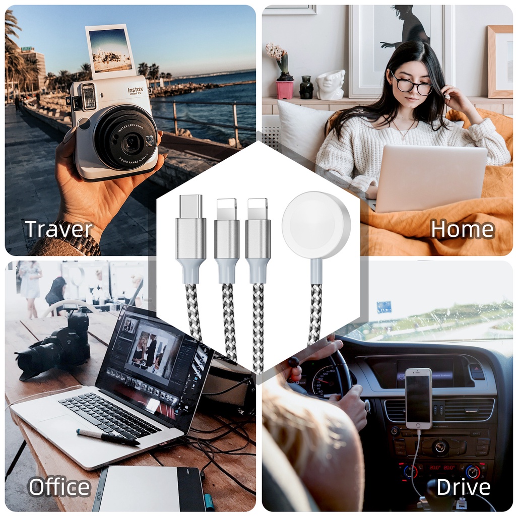 Fonken 6 in 1 สายนาฬิกาข้อมือ และที่ชาร์จโทรศัพท์ แบบถัก สําหรับ AP Phone/Watch USB & Type-C ที่ชาร์จแม่เหล็ก - รูปที่ 5