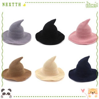 Nextth หมวกแม่มด หมวกแม่มด ขนสัตว์ ออกแบบจุดยาว หมวกสีพื้น สไตล์โมเดิร์น อบอุ่น หมวกปาร์ตี้ฮาโลวีน พับได้ หมวกผู้หญิง