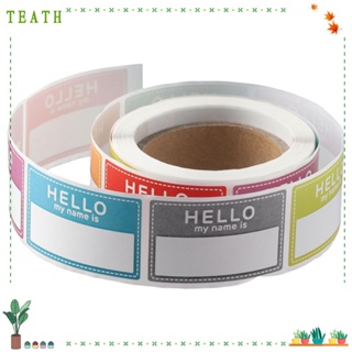 Teath สติกเกอร์แท็กชื่อเปล่า ลาย Hello My Name มีกาวในตัว อเนกประสงค์ 8 สี สําหรับบ้าน 200 ชิ้น