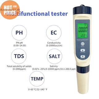 Aosuoas เครื่องทดสอบคุณภาพน้ํา 5 In 1 TDS EC PH ความเค็ม เครื่องวัดอุณหภูมิ ปากกาทดสอบอุณหภูมิดิจิทัล สําหรับสระว่ายน้ํา ตู้ปลา น้ําดื่ม พร้อมไฟแบ็คไลท์ TH.