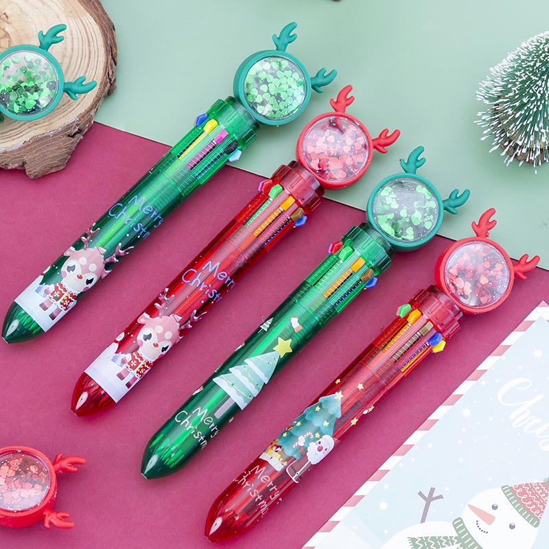 0.5 มม. 10 สี คริสต์มาส ปากกาลูกลื่น การ์ตูน ซานตาคลอส มาร์กเกอร์ ปากกา เครื่องเขียนเด็ก คริสต์มาส ปีใหม่ ของขวัญ