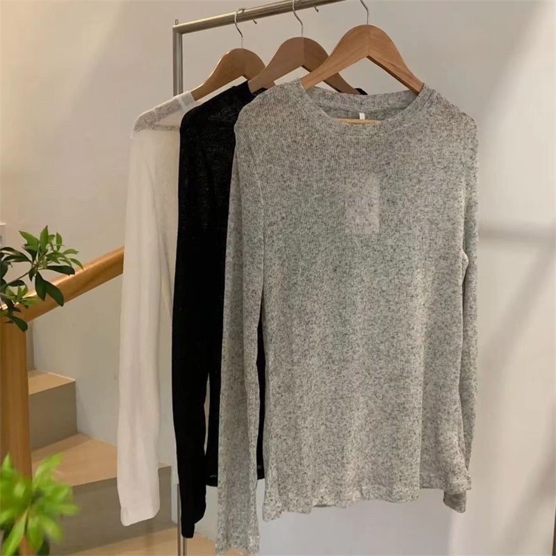 เสื้อยืดแขนยาว คอกลม ทรงหลวม ป้องกันแดด แฟชั่นฤดูใบไม้ร่วง สไตล์เกาหลี 2023
