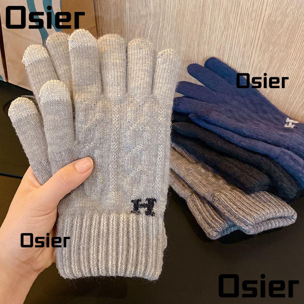 Osier1 ถุงมือ ผ้าขนแกะถัก หน้าจอสัมผัส คุณภาพสูง สีพื้น แฟชั่นฤดูใบไม้ร่วง และฤดูหนาว สําหรับผู้ชาย