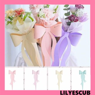 Lilyescub ถุงกระดาษใส่ช่อดอกไม้ ประดับโบว์ สีฟ้า สีชมพู สีเหลือง ถอดออกได้ สําหรับตกแต่งวันวาเลนไทน์