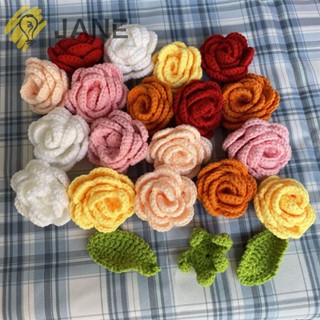 Jane ช่อดอกกุหลาบปลอม แบบถักมือ DIY สําหรับตกแต่งโต๊ะ 3 ชิ้น