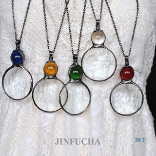 Jinfucha สร้อยคอ จี้แว่นขยาย เลนส์แก้ว แฟชั่น สร้างสรรค์