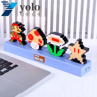 Yolo โคมไฟ รูปการ์ตูนอนิเมะ Mario Pixel ใช้แบตเตอรี่ USB ของขวัญวันเกิด สําหรับห้องนอน