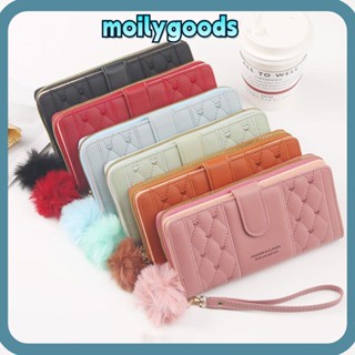 Moilyhd กระเป๋าสตางค์ ใบยาว หนัง PU มีซิป สีพื้น ความจุขนาดใหญ่ ใส่เหรียญได้ แฟชั่นสําหรับสตรี