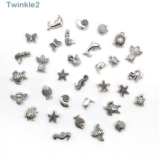 Twinkle ลูกปัดอัลลอย รูปปลาดาว เปลือกหอย สีเงิน 96 ชิ้น สําหรับทําสร้อยข้อมือ ต่างหู DIY