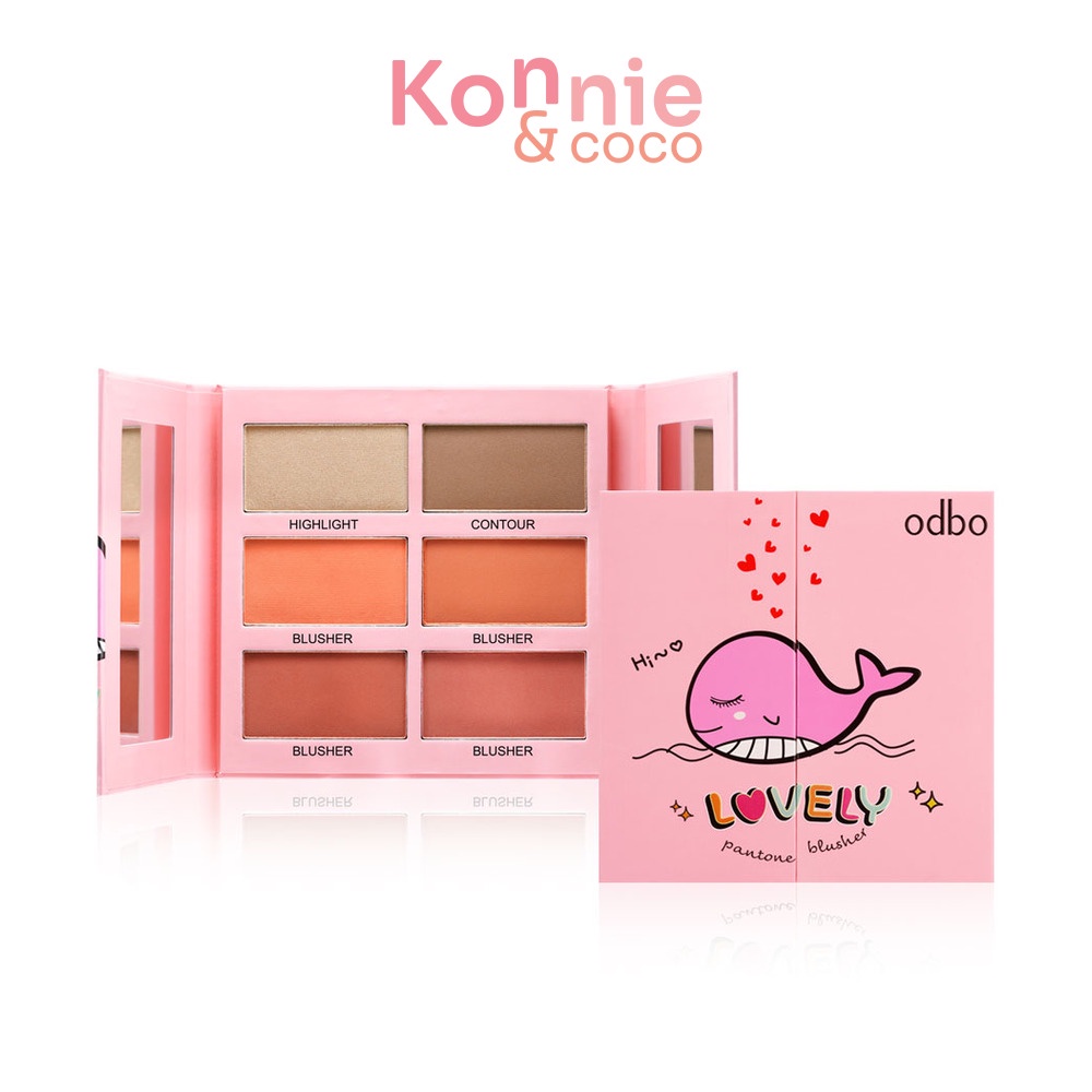 ODBO Lovely Pantone Blusher OD197-02 พาเลทเลิฟๆ สุดลิมิเต็ด ที่รวมบลัชออน 4 เฉดสี, ไฮไลท์ 1 เฉดสี, บ