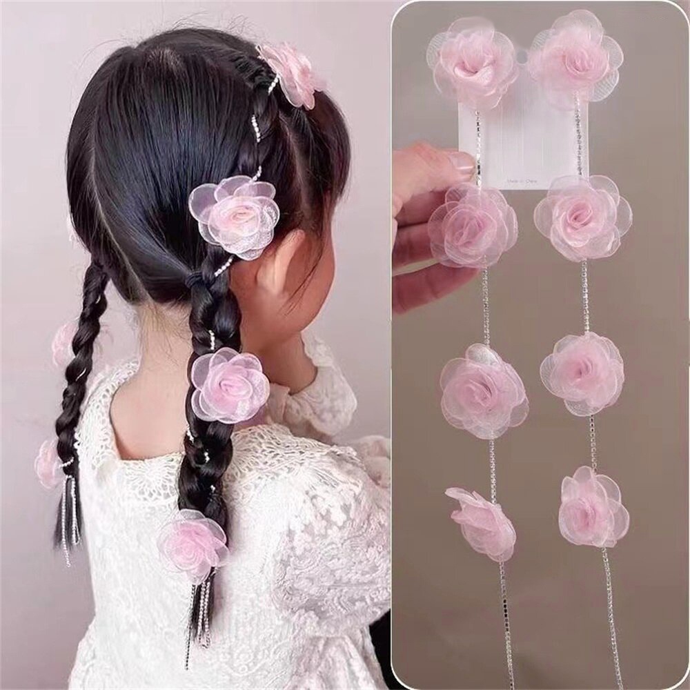 กิ๊บติดผม แบบถัก ลายดอกไม้ สีแคนดี้ แวววาว สร้างสรรค์ เครื่องประดับผม สําหรับเด็กผู้หญิง 2 ชิ้น