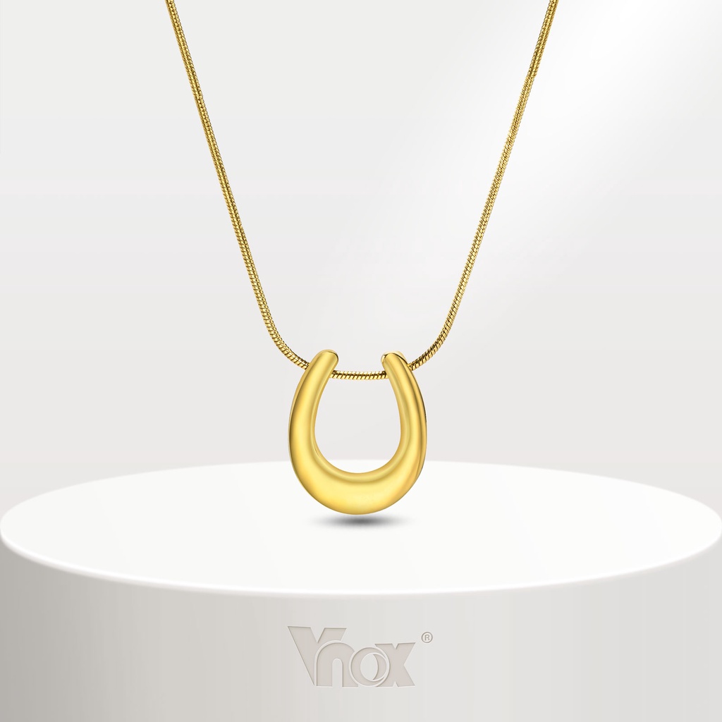 VNOX สร้อยคอสเตนเลส จี้รูปตัว U พร้อมโซ่งู สีทอง 18K สําหรับผู้หญิง
