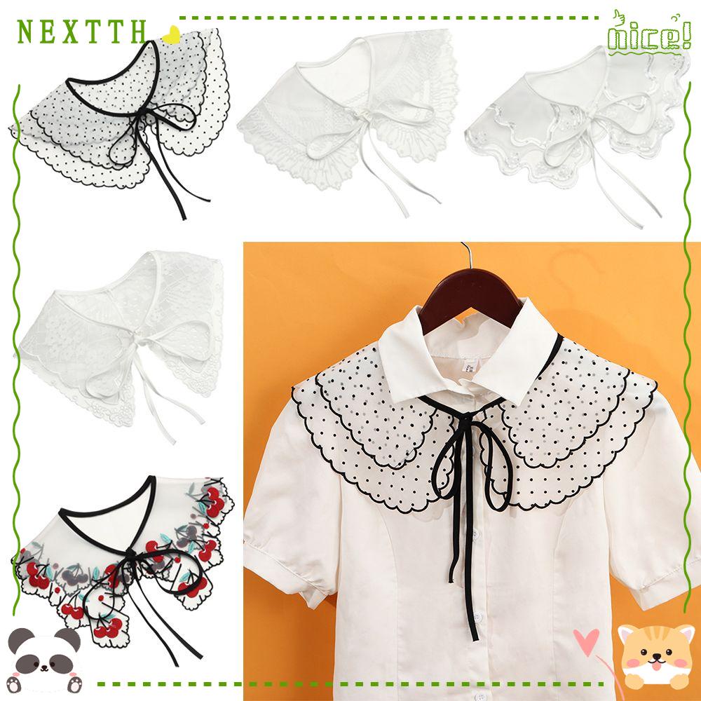 Nextth เสื้อเบลาส์ คอปกปลอม แต่งลูกไม้ สไตล์เรโทร ปรับได้ สําหรับผู้หญิง