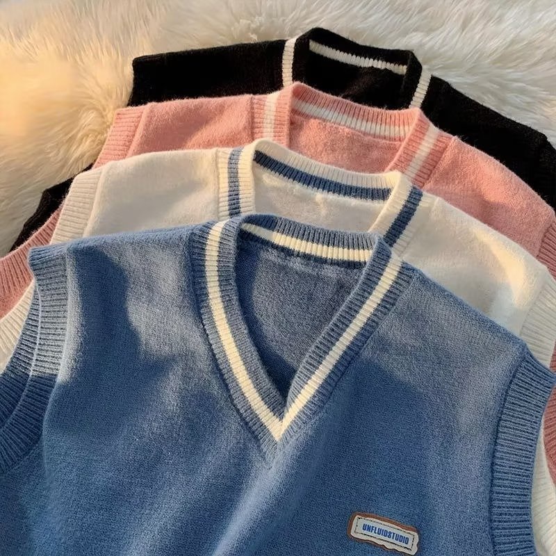 แขนกุดถักเสื้อกั๊กผู้ชายฤดูใบไม้ร่วงฤดูหนาว จุดต่ําสุด คอวีเสื้อกันหนาวผู้ชายฤดูหนาวหลวมญี่ปุ่นขี้เกียจเสื้อกั๊กแจ็คเก็ต ส-3เอ็กแอล