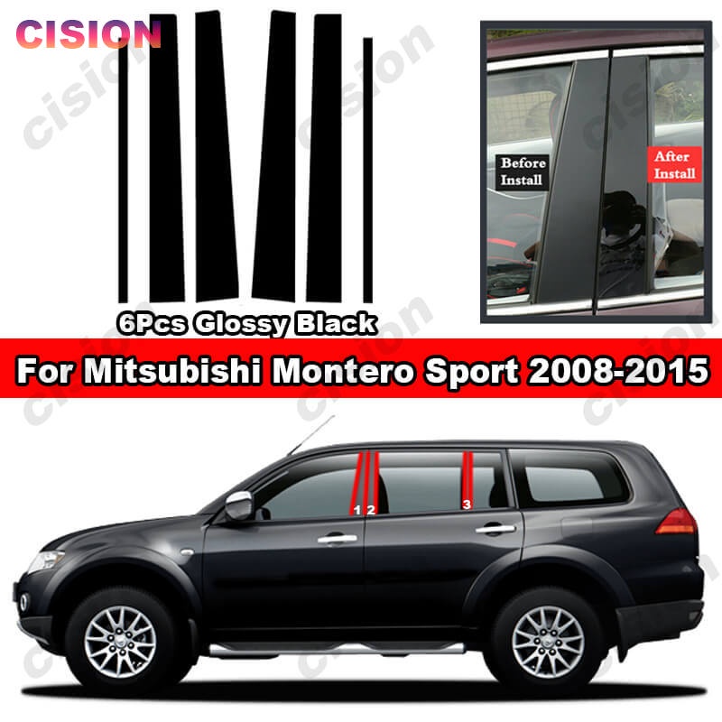 สติกเกอร์คาร์บอนไฟเบอร์ สีดํามันวาว สําหรับ Mitsubishi Shogun Pajero Montero Sport 2008-2015 6 ชิ้น