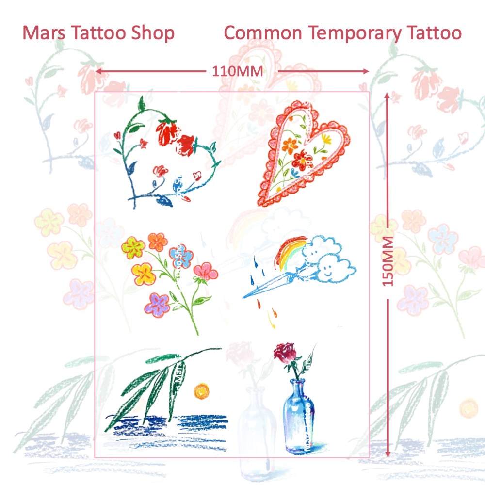 【Mars Tattoo】รอยสักชั่วคราว ลายดอกกุหลาบ สีรุ้ง ทะเล กุหลาบ ดอกไม้ CD040