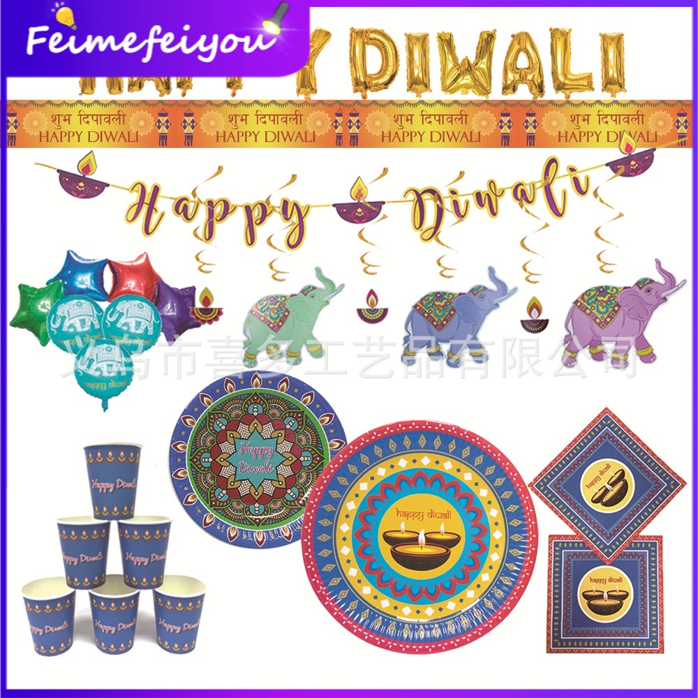 ถ้วยกระดาษทิชชู่ ลาย Happy Diwali แบบใช้แล้วทิ้ง สําหรับใส่อาหาร ปาร์ตี้ 2025