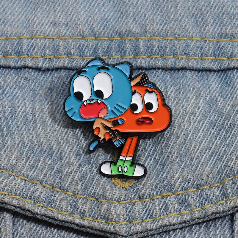 เข็มกลัดโลหะ รูปการ์ตูนอนิเมชั่น The Amazing World of Gumball และ Darwin น่ารัก เหมาะกับของขวัญ สําห