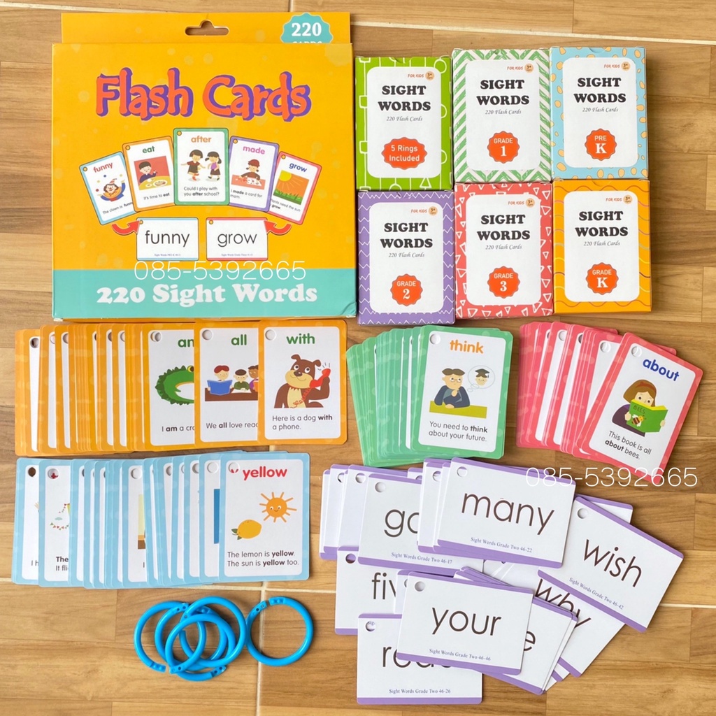 MooShi - Flash Card Sight Word  ฝึกอ่านอังกฤษ การ์ด 220 ใบ 🔥พร้อมประโยคภาษาอังกฤษฝึกอ่านสะกดคำ