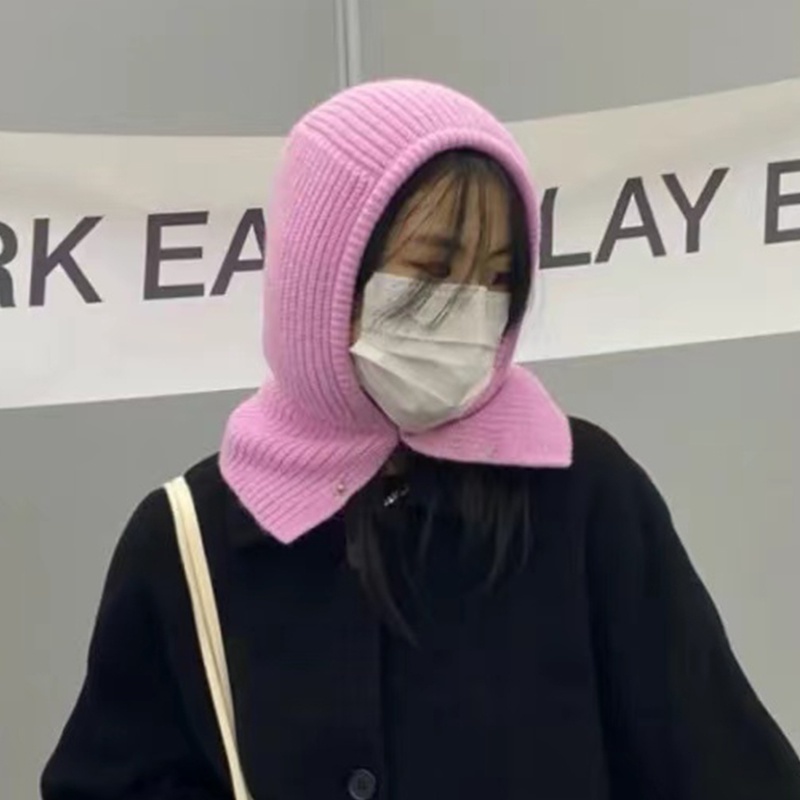 หมวกกันน็อค ผ้าถัก ป้องกันหู ให้ความอบอุ่น สีชมพู แฟชั่นฤดูหนาว สําหรับผู้หญิง