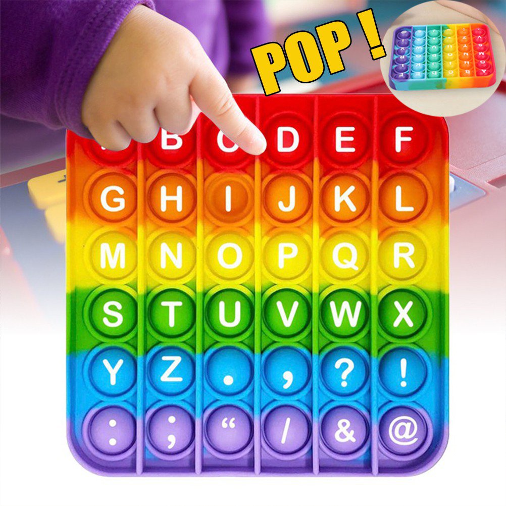 #pop It# บอร์ดเกมปริศนา แบบบีบกด ลายตัวอักษร สีรุ้ง ของเล่นสําหรับเด็ก