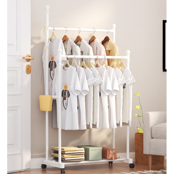 Helloshop ปลีก/ส่ง ราวเเขวนเสื้อผ้า แขวนหมวก ที่แขวนเสื้อผ้า+ตะขอ โครงเหล็ก