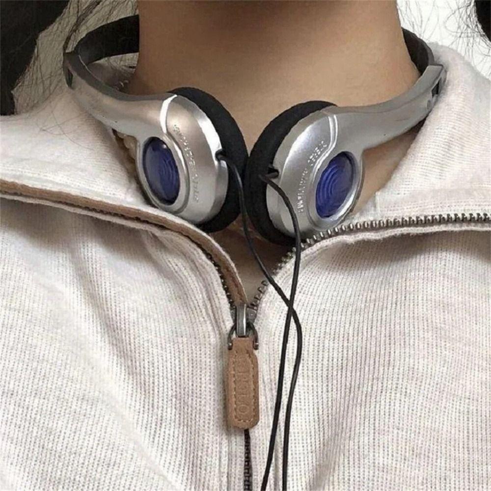 Kentontllb ชุดหูฟังย้อนยุค, หูฟัง Over Ear Millennium Wind Y2K, เอียร์บัดวินเทจคลาสสิก 3.5 มม.หูฟังแบบมีสายกลางแจ้ง Mp3