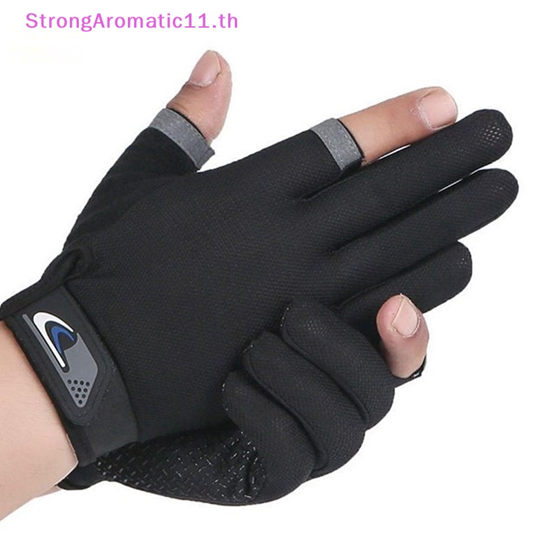 Strongaromatic ถุงมือตกปลา กันลื่น ระบายอากาศ 2 นิ้ว 1 คู่ สําหรับออกกําลังกาย ปั่นจักรยาน
