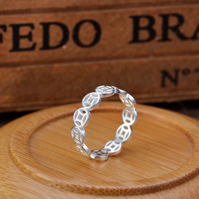 Hong Kong Zhengsheng-Sterling Silver S9999 Pure Silver Lucky Copper Coin Ring Open Female Fashion Al