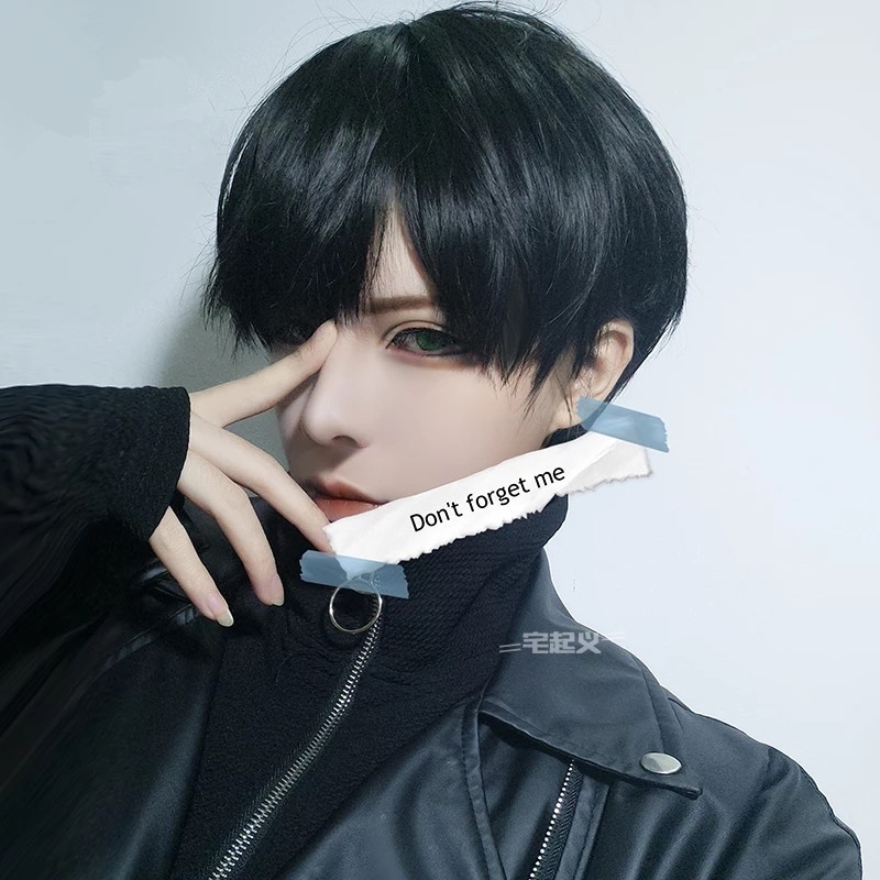 HITAM จัดส่งที่รวดเร็ว Fast DeliveryNew ผู้ชายวิกผมผู้ชายหล่อนักเรียนผมสั้นหัวสีดําผมตรงอุณหภูมิสูงผ