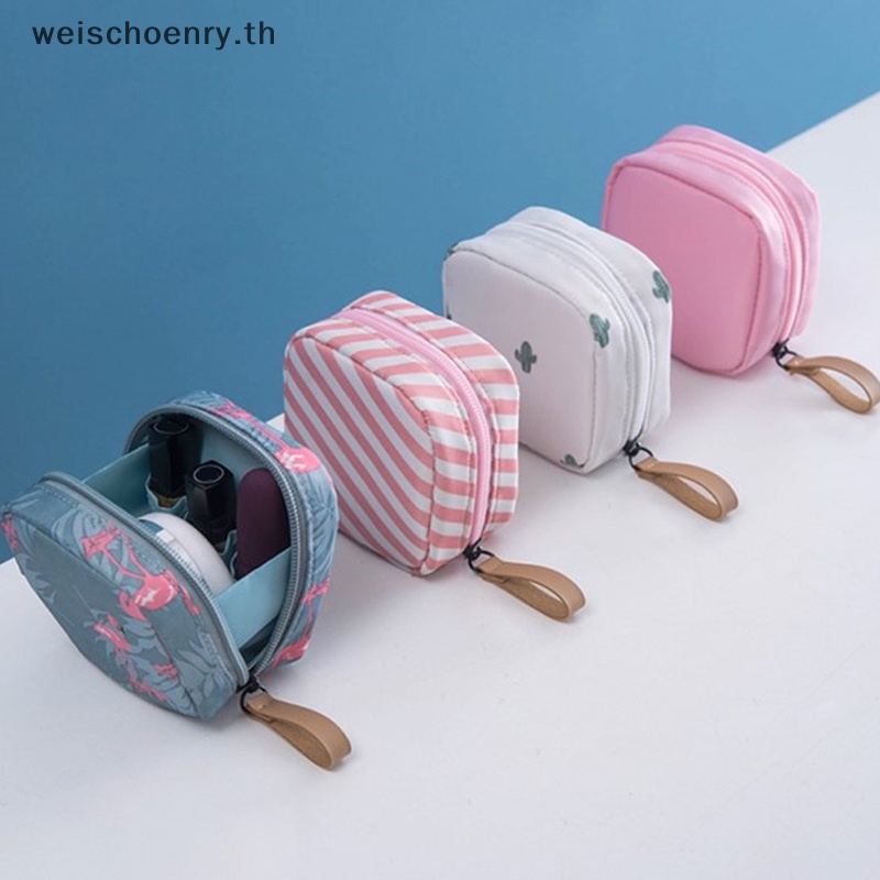 Ww กระเป๋าเครื่องสําอาง ลายฟลามิงโก้ ขนาดเล็ก สีพื้น สําหรับเดินทาง เก็บเครื่องสําอาง กระบองเพชร