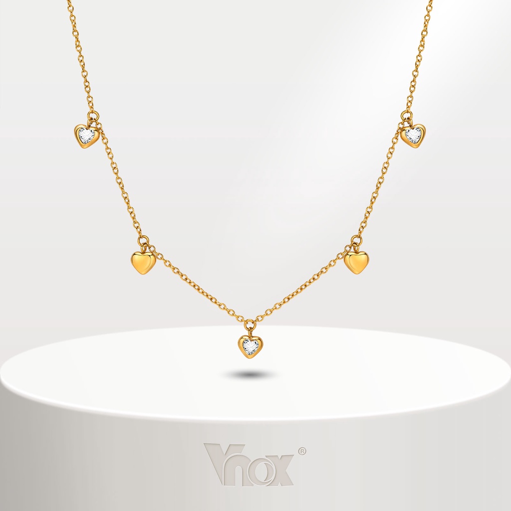 Vnox สร้อยคอโซ่ สเตนเลส 18K จี้รูปหัวใจ ประดับเพทาย แวววาว ของขวัญ สําหรับผู้หญิง