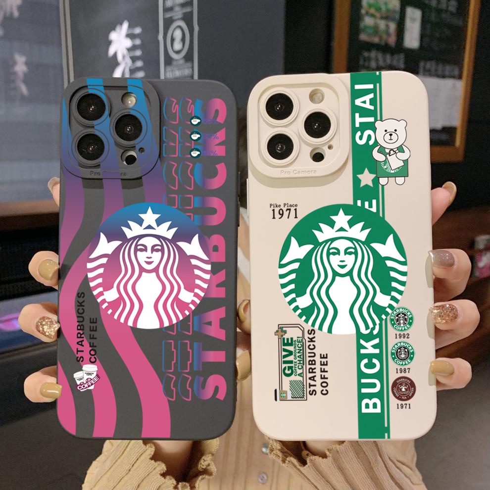 เคสโทรศัพท์มือถือ ขอบสี่เหลี่ยม ลาย Starbucks สําหรับ Samsung Galaxy S20 Ultra S8 S9 S10 S20 Plus S20 S21 FE Note 10 Lite Note8 9 10 20