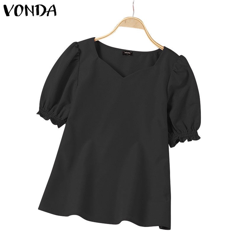 Vonda เสื้อเชิ้ต คอสี่เหลี่ยม แขนพัฟ แฟชั่นสไตล์เกาหลี สําหรับผู้หญิง