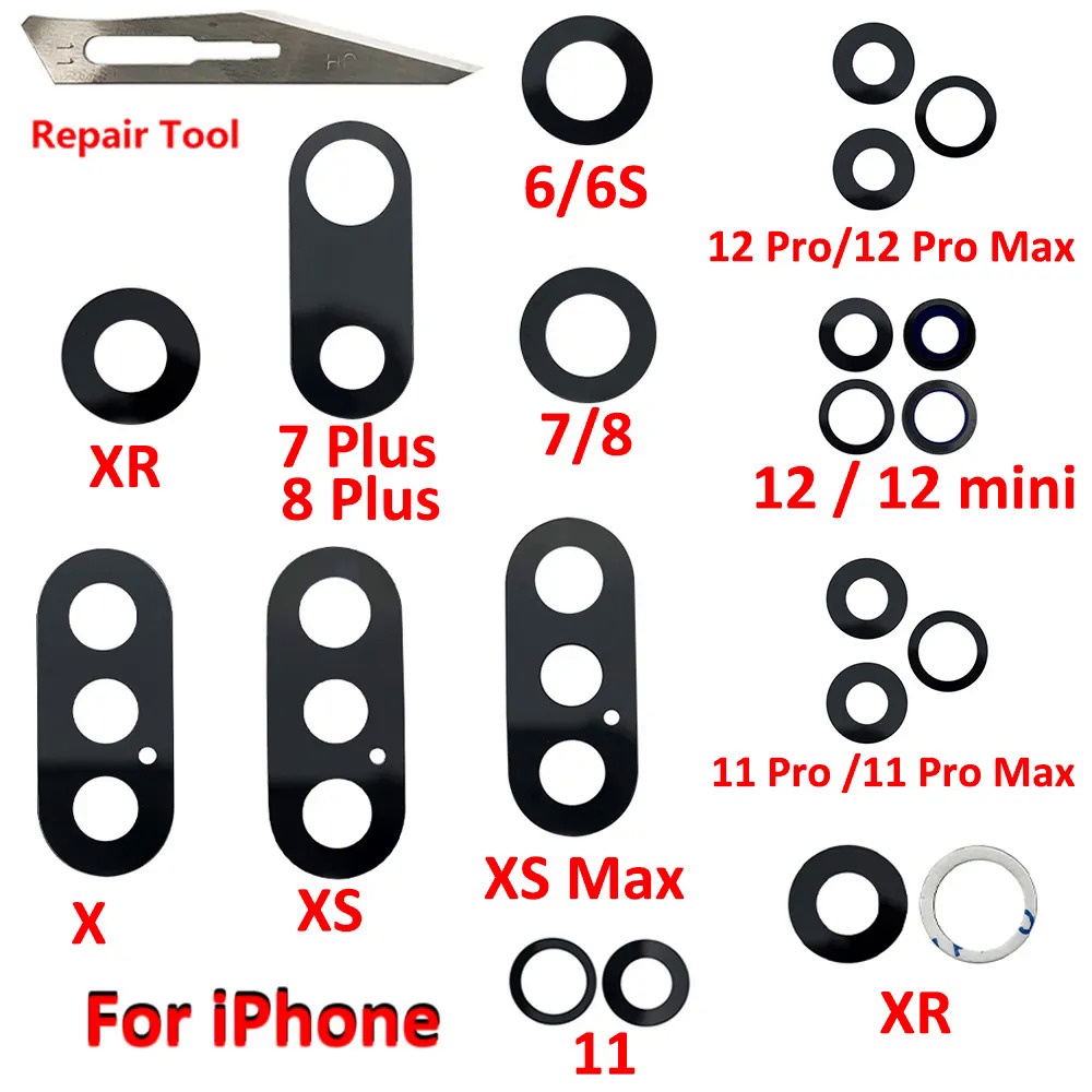อะไหล่เลนส์กระจกกล้องหลัง 2 ชิ้น สําหรับ IPhone 6 7 8 Plus X XR XS 11 12 Pro Max 12mini