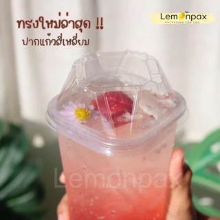 แก้วคอนโด 22ออนซ์ แก้วสี่เหลี่ยม ทรงสูง พร้อมฝาเจาะรู บรรจุ 25 ชุด/แถว