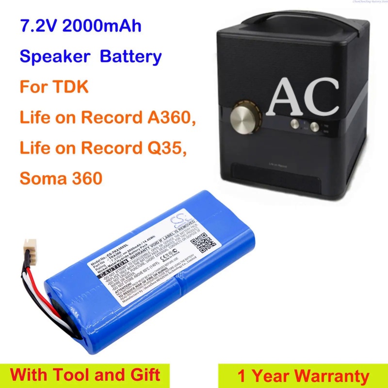 AC Cameron Sino 2000mAh Speaker Battery for TDK Life on Record A360, Life on Record Q35, Soma 360