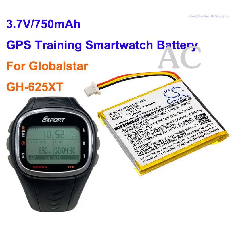 AC Cameron Sino 750mAh GPS Training Smartwatch Battery H553438 for Globalstar GH625XT, GH-625XT