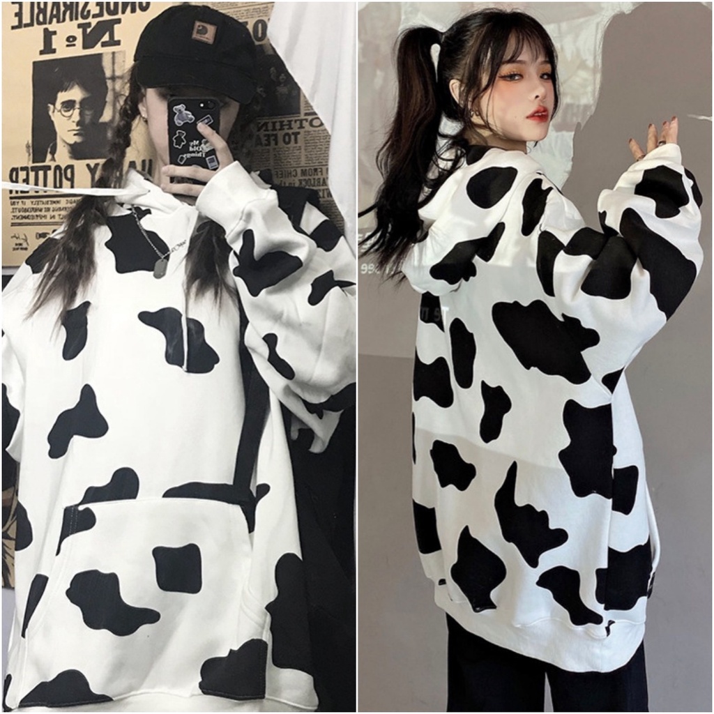 ccute พร้อมส่ง เสื้อแขนยาว เสื้อฮู้ด ลายวัว มีหมวก กันหนาว กันแดด แฟชั่น สไตล์เกาหลี ผู้หญิง