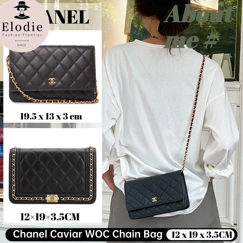 :Hot ขายชาแนลแท้ Chanel Caviar WOC Chain Bag Messenger Bag Flap Bag สุภาพสตรี