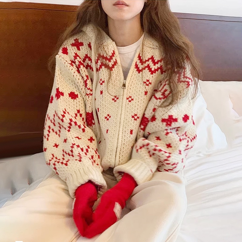 เสื้อแจ็กเก็ตกันหนาวแขนยาว มีฮู้ด ผ้าถัก ทรงหลวม สีคอนทราสต์ แฟชั่นฤดูใบไม้ร่วง และฤดูหนาว สไตล์เกาหลี 3n