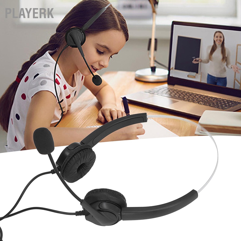 Playerk ชุดหูฟังโทรศัพท์ USB ลดเสียงรบกวนหูฟังคอมพิวเตอร์ Binaural แบบปรับได้พร้อมไมโครโฟนสำหรับ Office Call Center