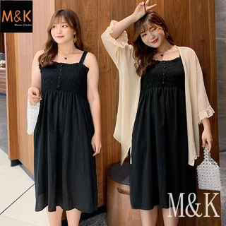 M & K 100KG เวอร์ชั่นเกาหลี ใหม่ ขนาดใหญ่ ห่อหน้าอก ชุดเดรสสลิง น้องสาวอวบ สลิมเมอร์ ลุคเดรส เสื้อผ้าผู้หญิง