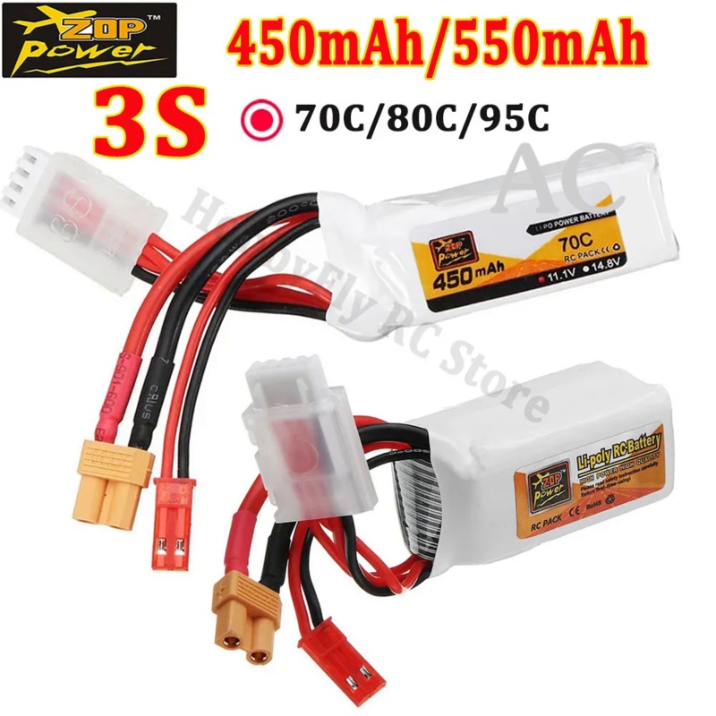 AC ZOP Power Battery 11.1V 450mAh 550mAh 70C 80C 95C 3S Lipo Battery With JST/XT30 Plug for RC FPV R