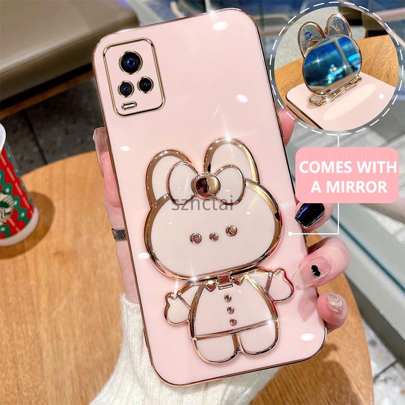 เคสโทรศัพท์ vivo v20 pro v20 เคสโทรศัพท์เคสโทรศัพท์พร้อมที่วางกระต่ายน่ารักกระจกในตัวยึด vivo v20 pr