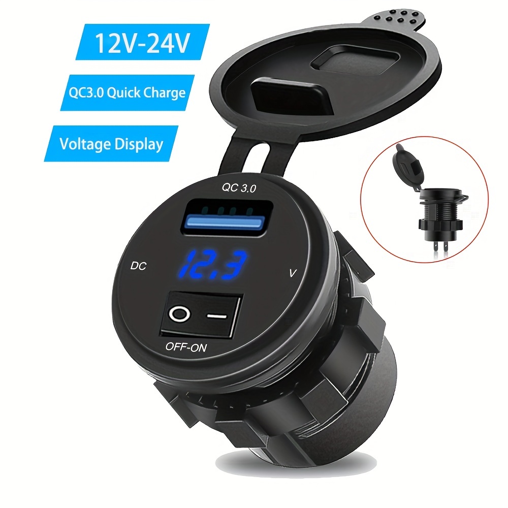 Qc3.0 ซ็อกเก็ตชาร์จ USB กันน้ํา พร้อมสวิตช์โวลต์มิเตอร์ดิจิทัล สําหรับรถยนต์ รถจักรยานยนต์ และเรือ