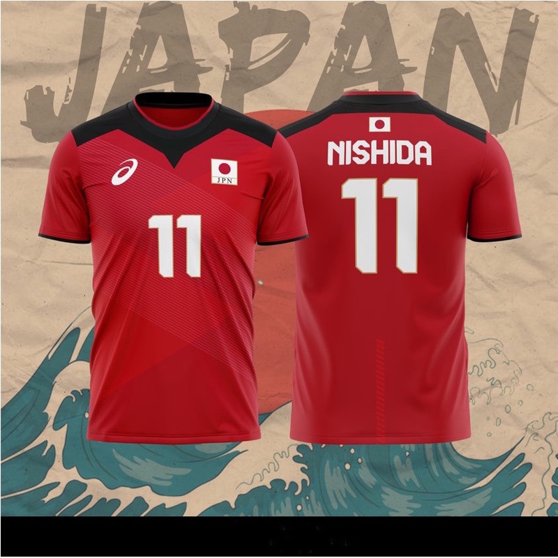เสื้อวอลเลย์บอลโอลิมปิกญี่ปุ่น 2020 นิชิดะ มีเบอร์ 2. 11/3 เสื้อยืดผู้ชายและผู้หญิงลําลองสี
