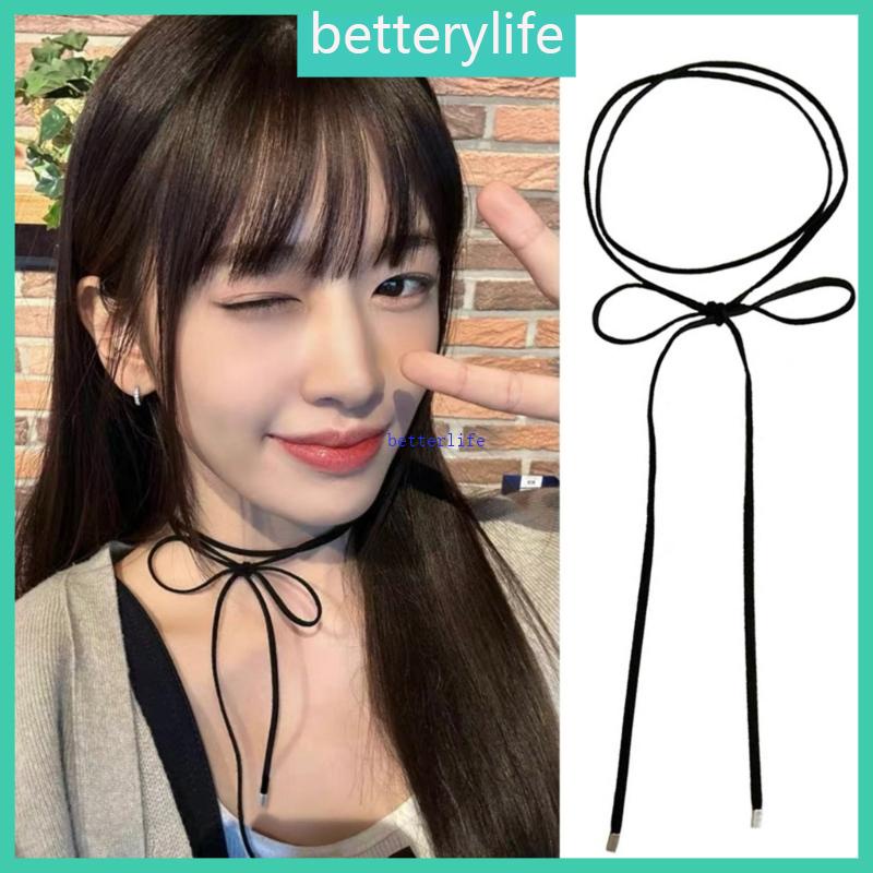 Btf สร้อยคอเชือกยาว ผ้ากํามะหยี่ ผูกโบว์ สีดํา ปรับได้ สําหรับเด็กผู้หญิง
